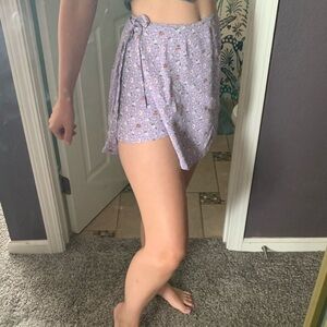 Jou Jou Vintage 90s Ditsy Floral Lavender Mini Wrap Skort with Side Ties XS